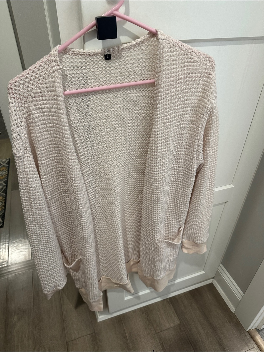Women's Lightweight Blush Open-Front Waffle Knit Cardigan